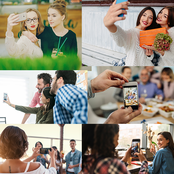 Personas haciendo fotos para una galería