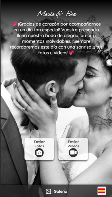 Pide a tus invitados que compartan sus fotos y vídeos en tu boda. Sin app - solo con capturar un QR