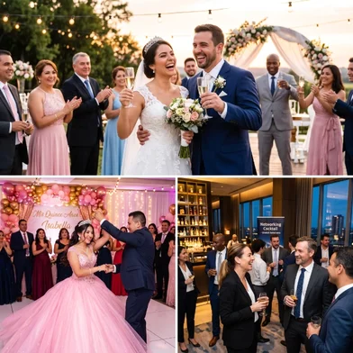 Invitados compartiendo fotos de boda, XV años y eventos con Eventocam