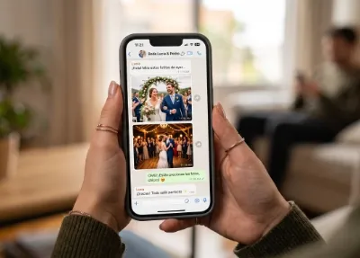Una persona compartiendo fotos por whatsapp de una boda